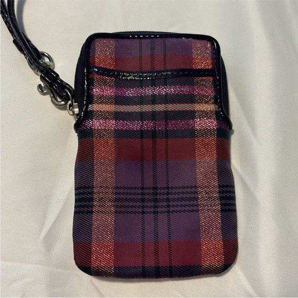 COACH Poppy Tartan purple plaid wristlet purple pink - Picture 3 of 11